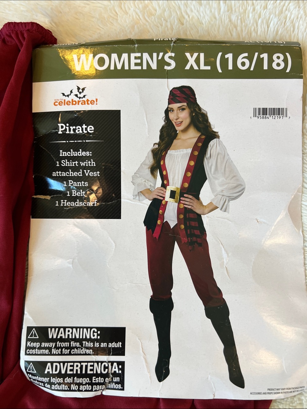 Celebrate Pirate Queen Costume Dress Belt Head Scarf Women's XL 16/18